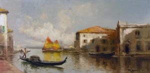 Virgilio Ripari: CANAL SCENE WITH GONDOLIER
