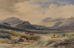 Scottish School: SCOTTISH LANDSCAPE WITH FIGURE AND CATTLE