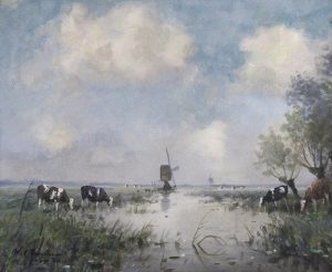 Willem Abraham Wassenaar: CATTLE GRAZING BY A WINDMILL