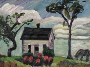 Douglas Ferguson Elliott: FARM WITH GRAZING HORSE