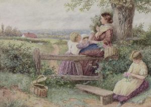 Myles Birket Foster (Attributed to): PAUSE WHILE GATHERING FLOWERS