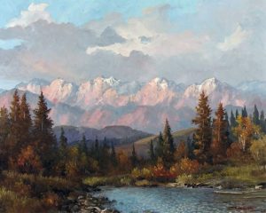 Duncan Mackinnon Crockford: SUNRISE ON THE ROCKIES. MORLEY HILL WEST OF COCHRANE, ALTA
