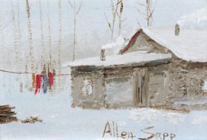 Allen Sapp: CLOTHES HANGING ON THE LINE, WINTER