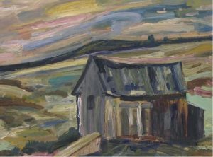 Rene Jean Richard: WOODEN SHACK IN A QUEBEC LANDSCAPE