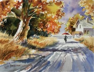 Peter X O’Brien: AUTUMN BIKE RIDE WITH UMBRELLA