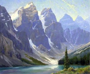 Reginald Llewellyn Harvey: MAJESTIC PEAKS AND MOUNTAIN LAKE