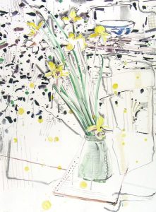 Dirk van Wyk: VASE OF YELLOW IRISES