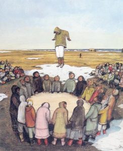 William Kurelek: SKY TOSSING AT ALASKA WHALING CELEBRATIONS