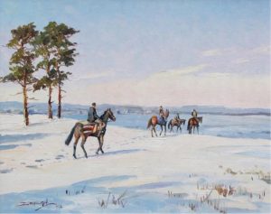 Duncan Mackinnon Crockford: WINTER COMES TO NEWMARKET, SCENE FROM FAMOUS WARREN HILL
