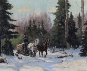 Frederick Simpson Coburn: LOGGING TEAM IN THE WOODS