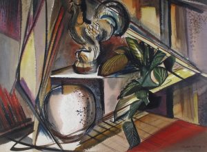 George Campbell Tinning: STILL LIFE WITH ROOSTER FIGURINE