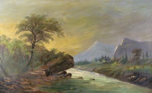 North American School: RIVER RAPIDS WITH DISTANT MOUNTAINS