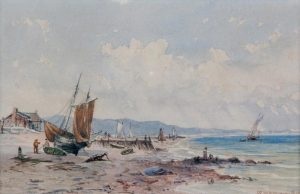 William Nichol Cresswell: BOATS MOORED ON THE BEACH