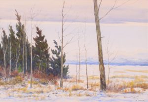 John Davenall Turner: TREED LANDSCAPE WITH DISTANT MOUNTAINS