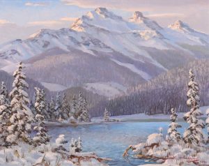 Duncan Mackinnon Crockford: IN WINTER’S GRIP, LOWER SPRAY LAKE, NR. CANMORE, ALBERTA