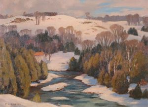 Frederick Henry Brigden: WINTER LANDSCAPE WITH ROLLING HILLS AND RIVER VALLEY_x000D_