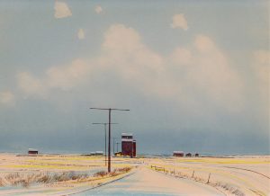Robert Newton Hurley: PRAIRIE ROAD AND GRAIN ELEVATOR