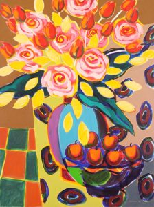 Nixie Barton: PINK FLOWERS BLUE VASE