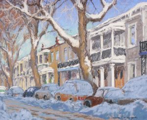 Horace Champagne: EARLY MORNING AFTER THE FIRST SNOWSTORM (ST-ANDRE ST. OFF MOUNT ROYAL, MONTREAL, P.Q.)
