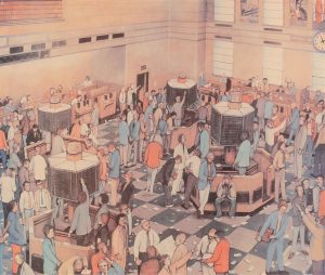 William Kurelek: LIGHT TRADING DAY, TORONTO STOCK EXCHANGE