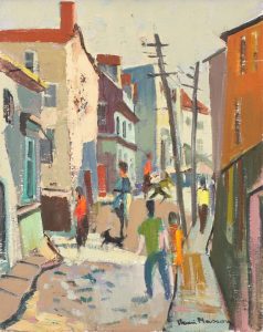 Henri Leopold Masson: A BUSY STREET SCENE