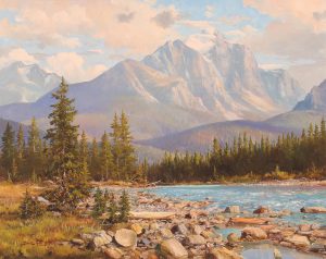 Duncan Mackinnon Crockford: MT. TEMPLE AND THE BOW RIVER, WEST OF BANFF, ALBERTA