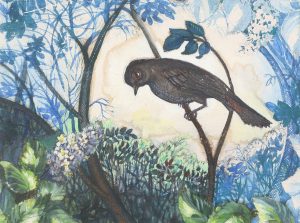 Marion Florence Nicoll: CATBIRD IN THE CHOKECHERRY BUSH