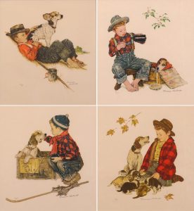 Norman Rockwell (4): PUPPY LOVE SUITE: LOVE PAT / MEASURE OF LOVE / LOVE AT FIRST SIGHT / LOVE’S LITTLE TREASURES