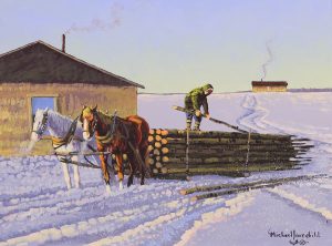 Michael Lonechild: WINTER LOGGING SCENE