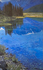 Hubert Nanzer: MT. KITCHENER REFLECTING IN SUNWAPTA RIVER (COLUMBIA ICEFIELDS, AB/BC)