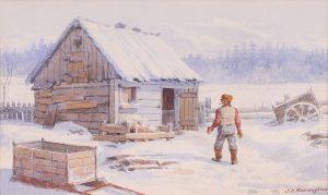 John H. MacNaughton: CABIN AND FIGURE IN WINTER LANDSCAPE