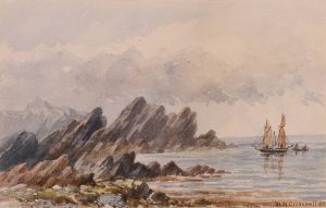 William Nichol Cresswell: TWO BOATS NEAR ROCKY SHORE