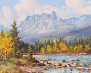 Duncan Mackinnon Crockford: CASTLE MOUNTAIN AND BOW RIVER, WEST OF BANFF, ALBERTA