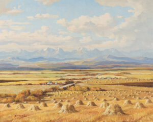 Duncan Mackinnon Crockford: OLD TIME HARVEST LOOKING WEST ON THE OLD COACH ROAD, WEST OF CALGARY