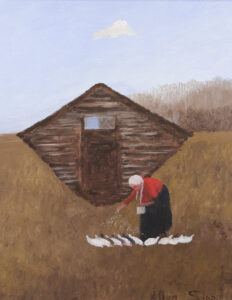 Allen Sapp: GRANDMOTHER FEEDING CHICKENS