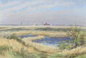 Ernest Luthi: PRAIRIE LANDSCAPE WITH GRAIN ELEVATORS